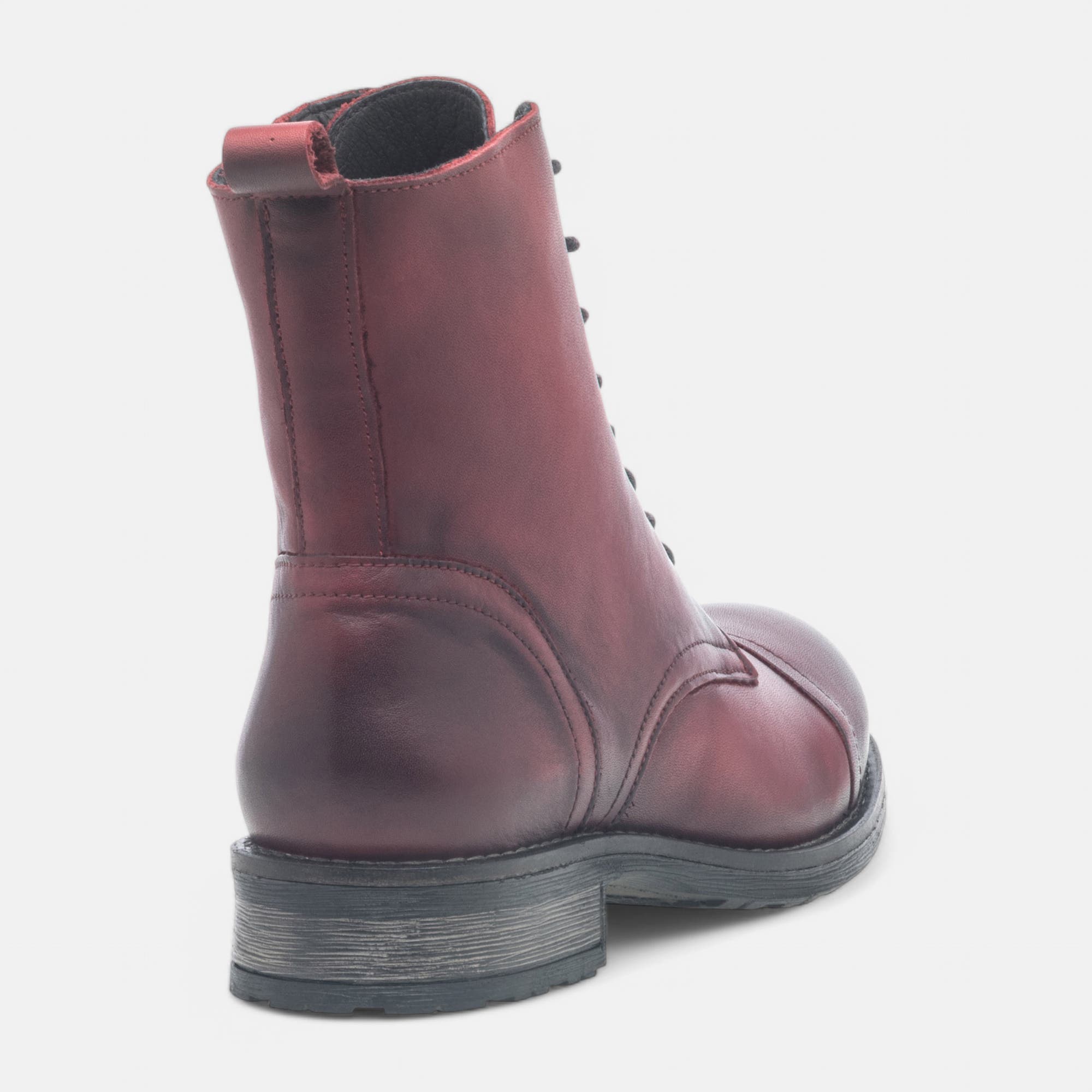 Bottines à lacets Femme en cuir rouge