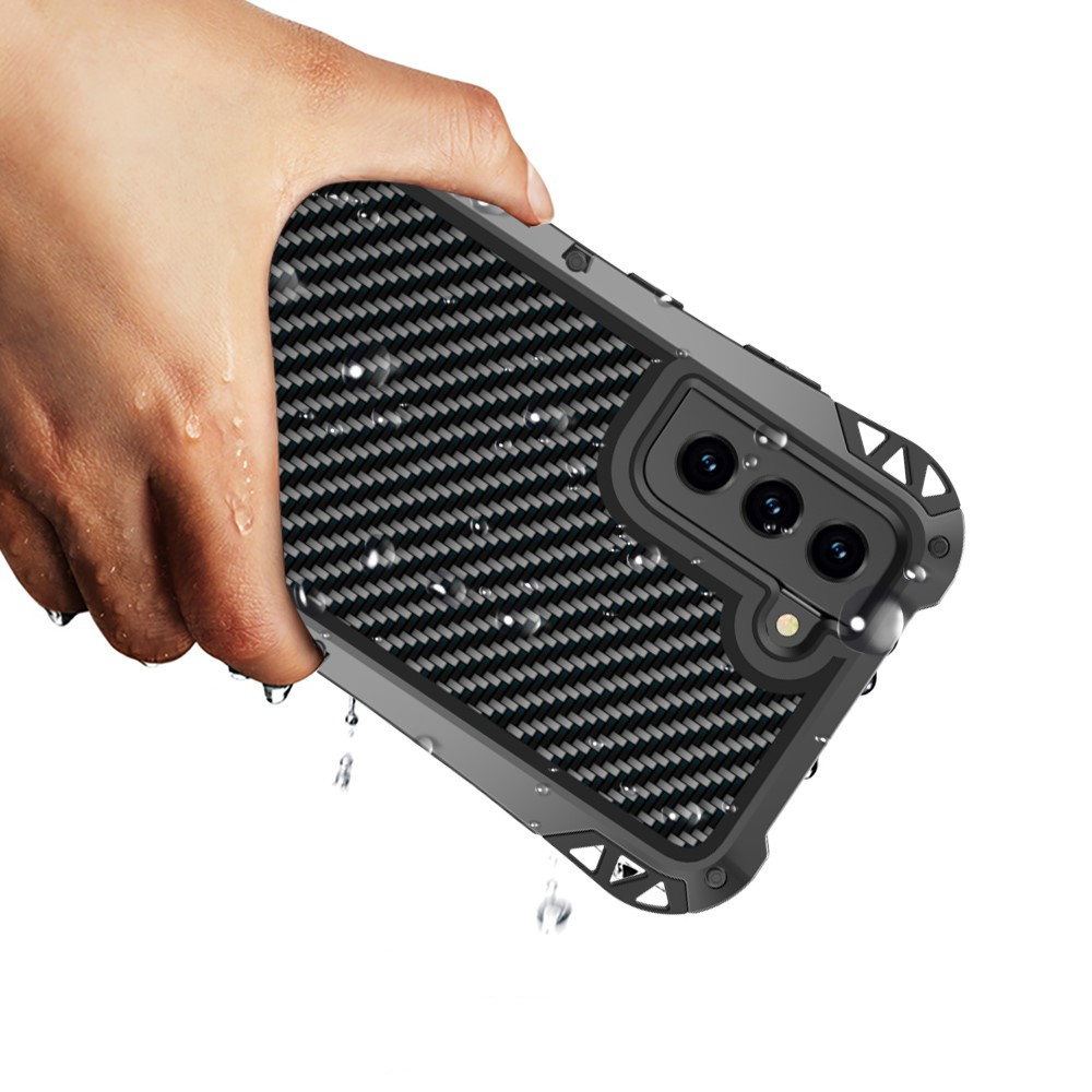 Samsung Galaxy S21 FE 5G Silikon Metall Outdoor Schutzhülle   Panzerfolie Carbon Look - Schwarz