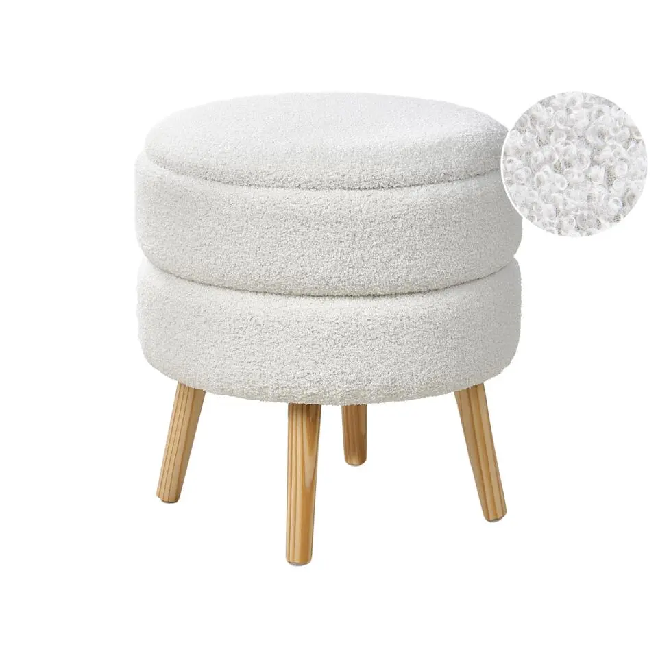 OKATON - Hocker met opbergruimte - Wit - Bouclé