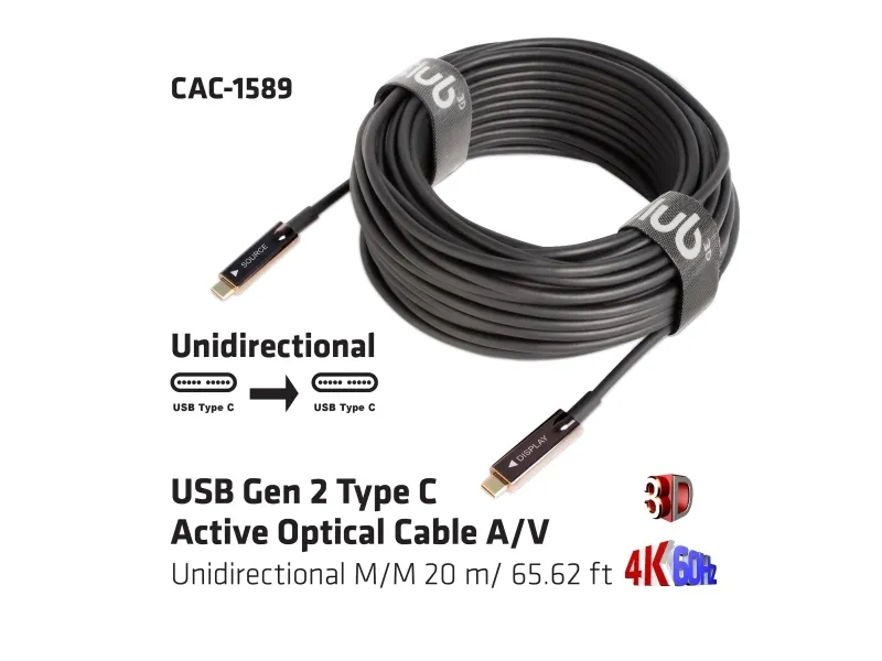 [OUTLET] - Club 3D - USB-kabel - 24 pin USB-C (han) til 24 pin USB-C (han) - USB 3.2 Gen 2 - 20 m - Active Optical Cable (AOC)