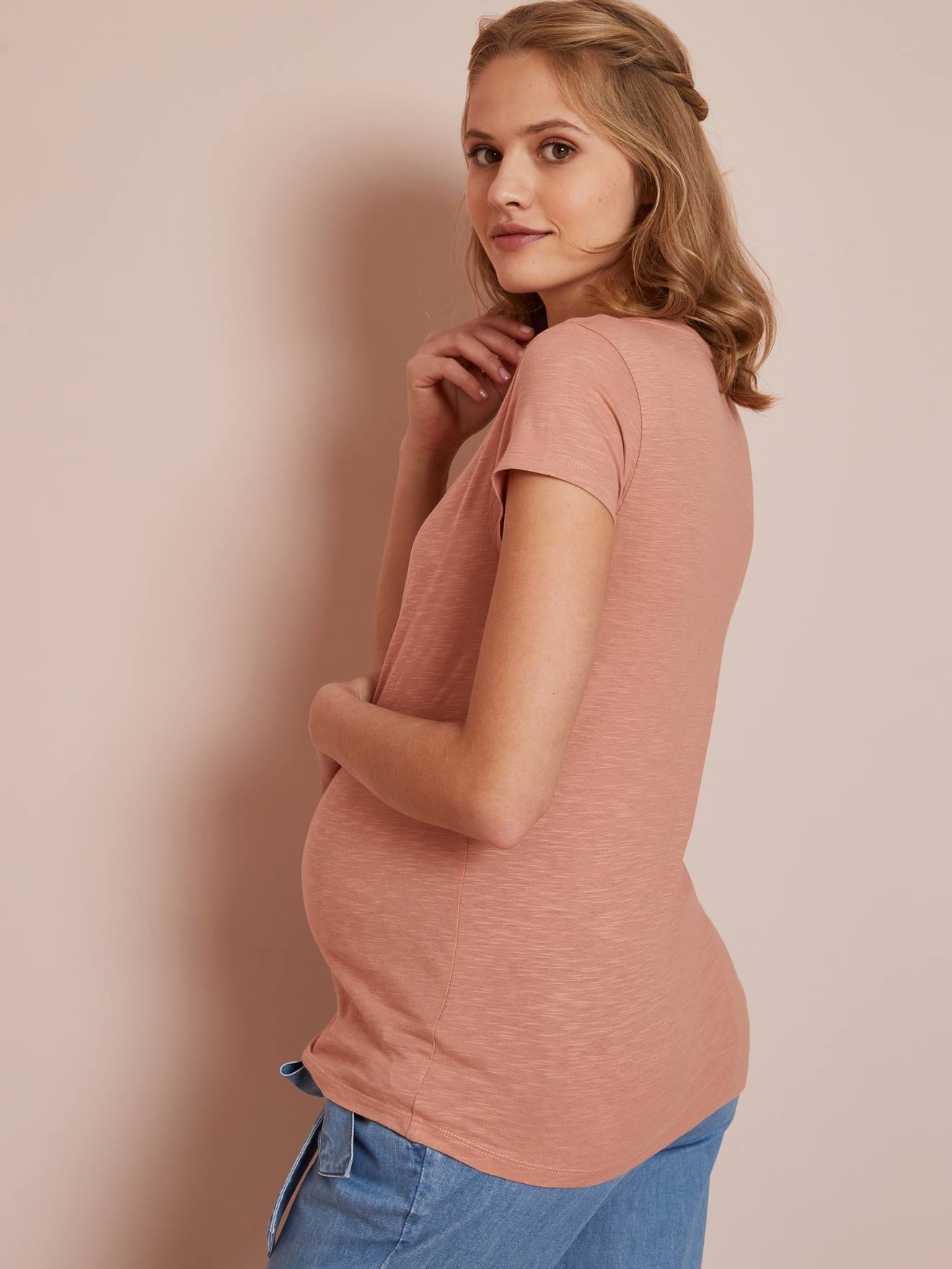 Camiseta tunisiana lisa rosa escuro para maternidade e amamentação