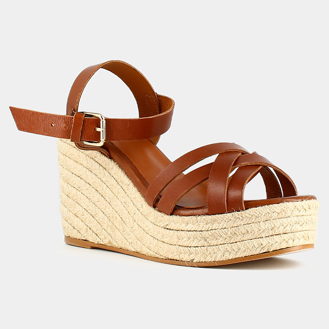 Jonak Espadrilles en Cuir Sacha cognac - Talon 10 cm
