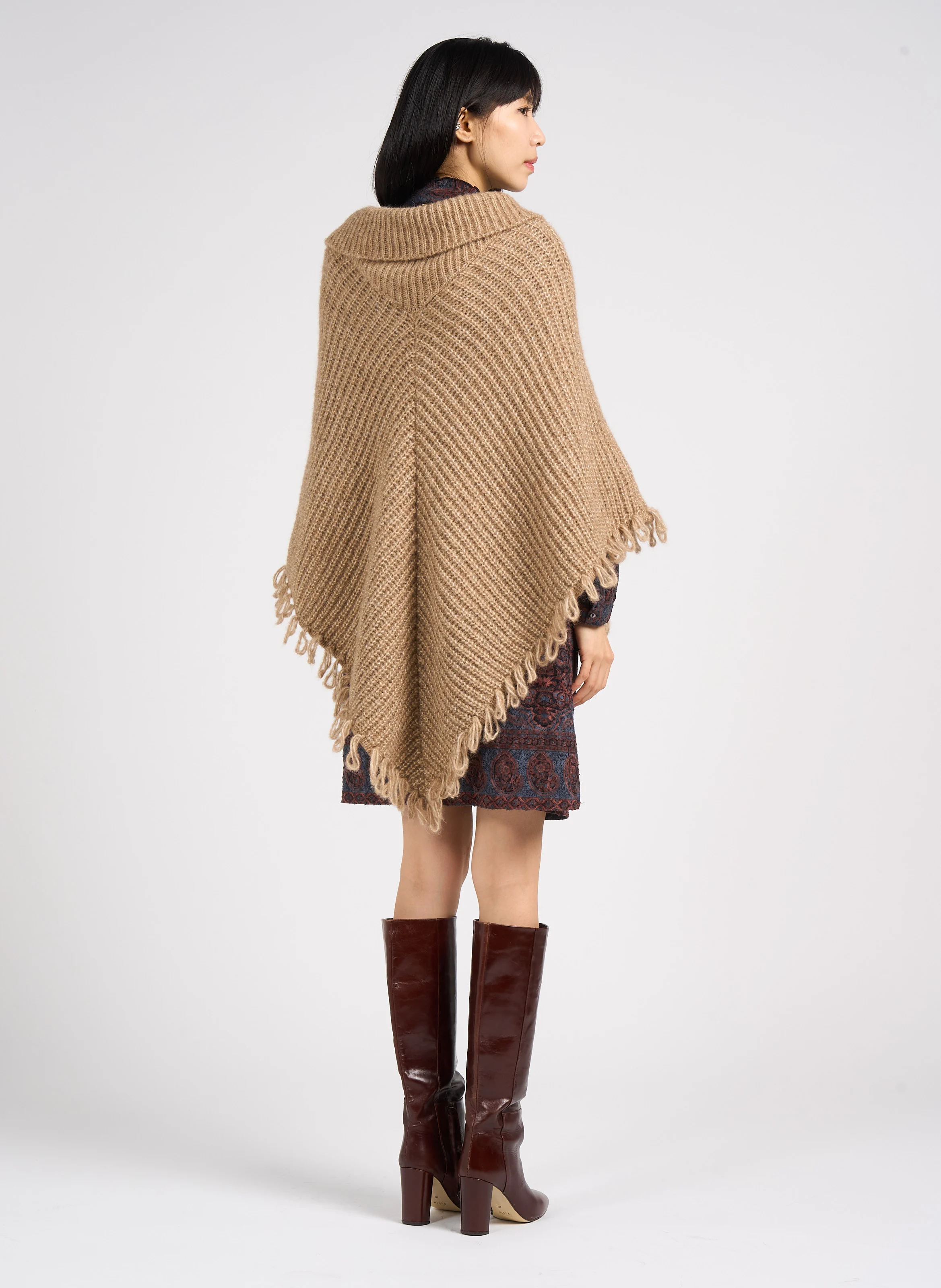 TAJARO - Robe midi droite col montant en coton | Noir