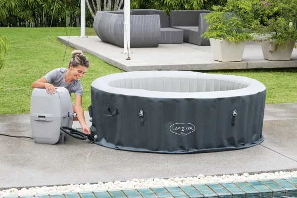 Bestway 60009, 669 L, 4 person(er), Rund, Boble/Jet massage, Acrylonitrilbutadienstyren, PVC, Grå, Hvid