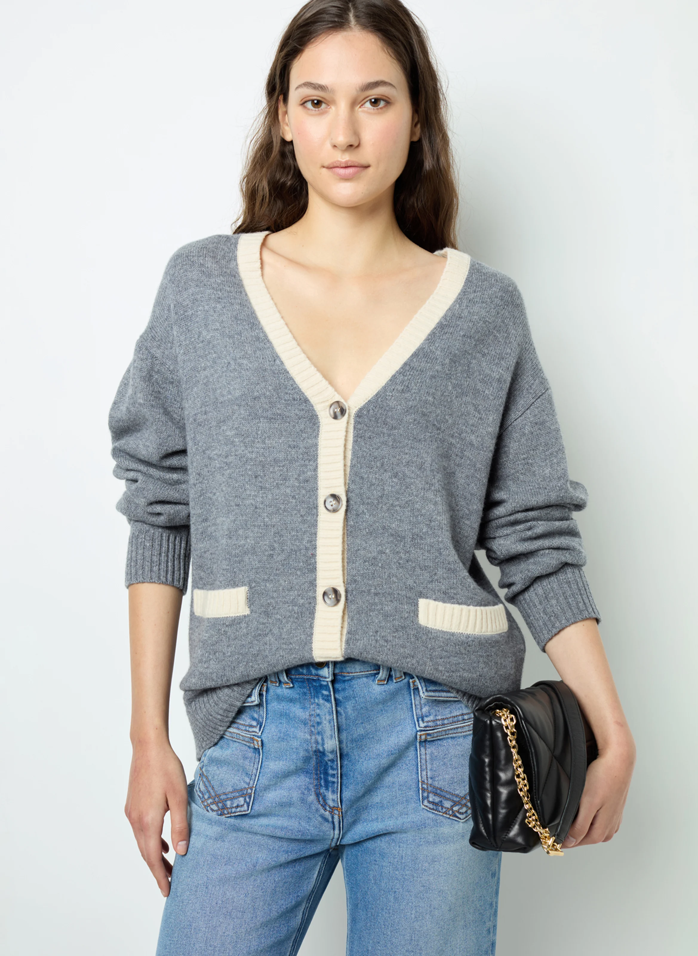 JANNICE - Gilet bicolore en laine | Gris