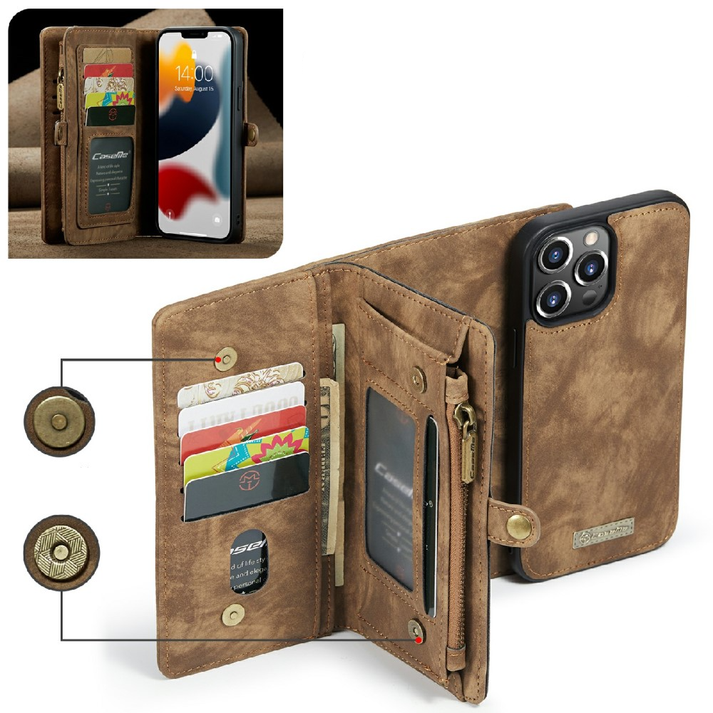 iPhone 13 Pro 2in1 Leder Tasche   Magnet Hardcase Karten Etui - Braun