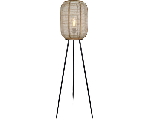 Staande lamp, 1-lichts, HxØ 150x32 cm, schuin, zwart/naturel, met voetschakelaar