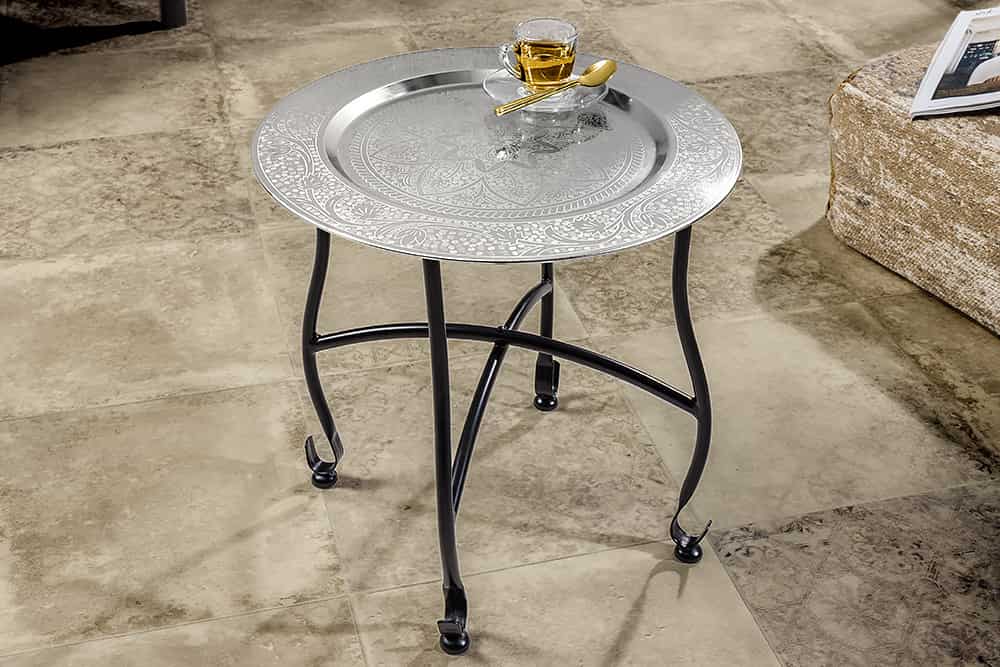 Runder Beistelltisch MARRAKESCH 40cm silber Teetisch abnehmbares Tablett klappbar