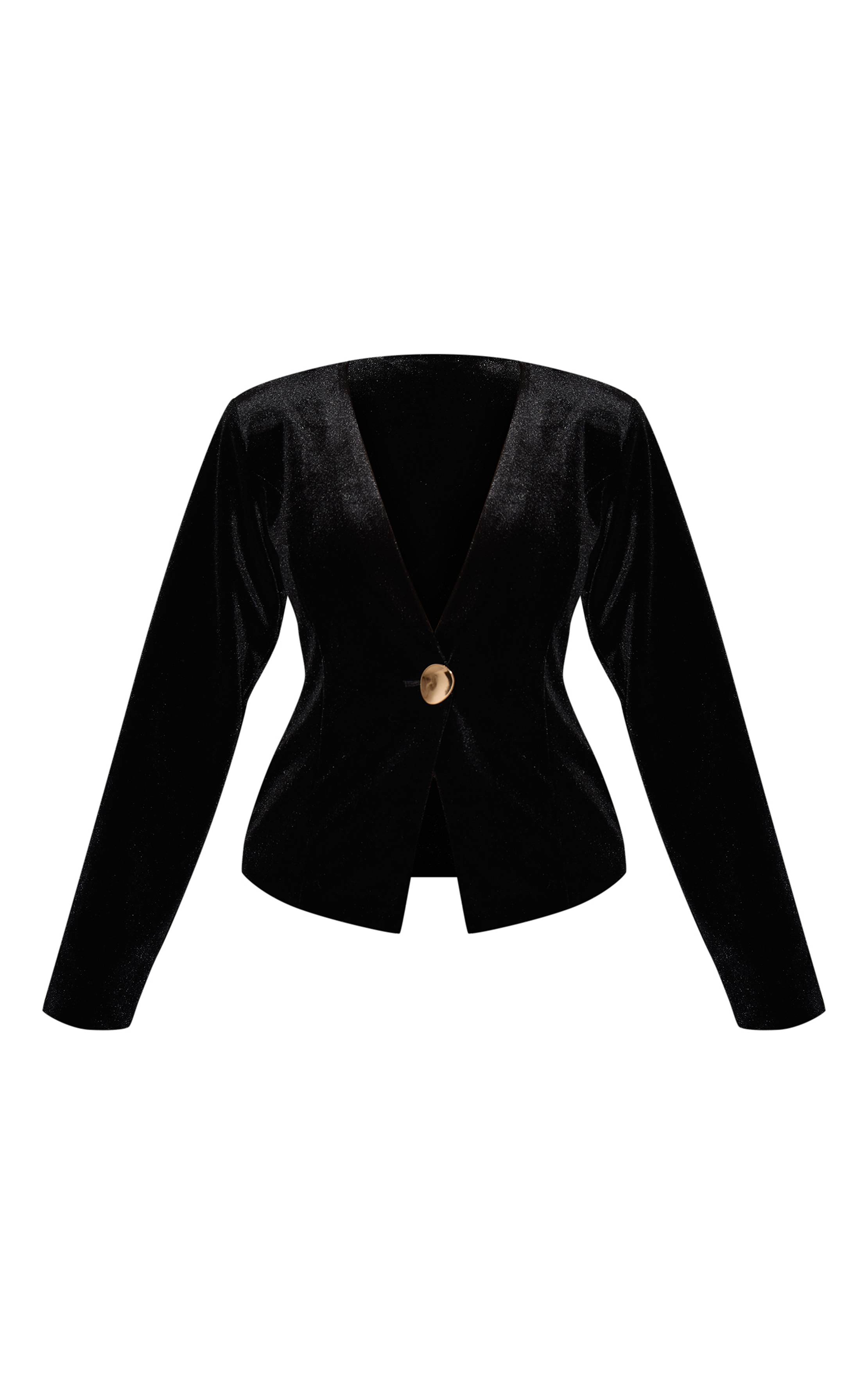 Noir Blazer Ensemble Coordonné En Velours Décolleté Plongeant Boutons Dorés