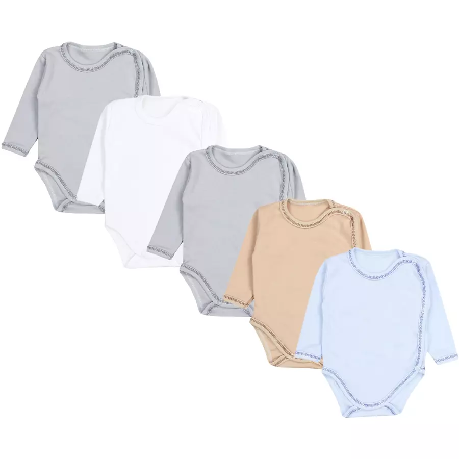 TupTam Unisex Baby Wickelbody Langarm 5er Set graubeige