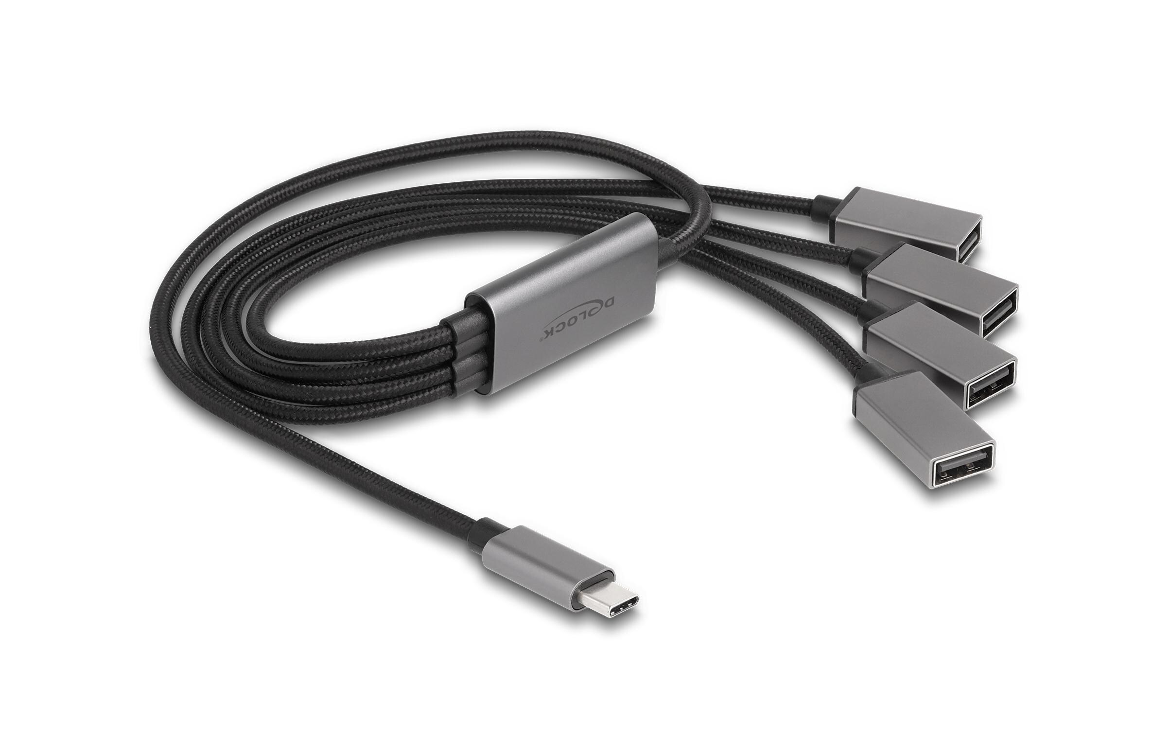 USB-Hub USB 2.0 - 4x USB-A, USB Type-C, 60 cmDelock 4 Port USB 2.0 Kabel-Hub mit USB Type-C Anschluss 60 cm