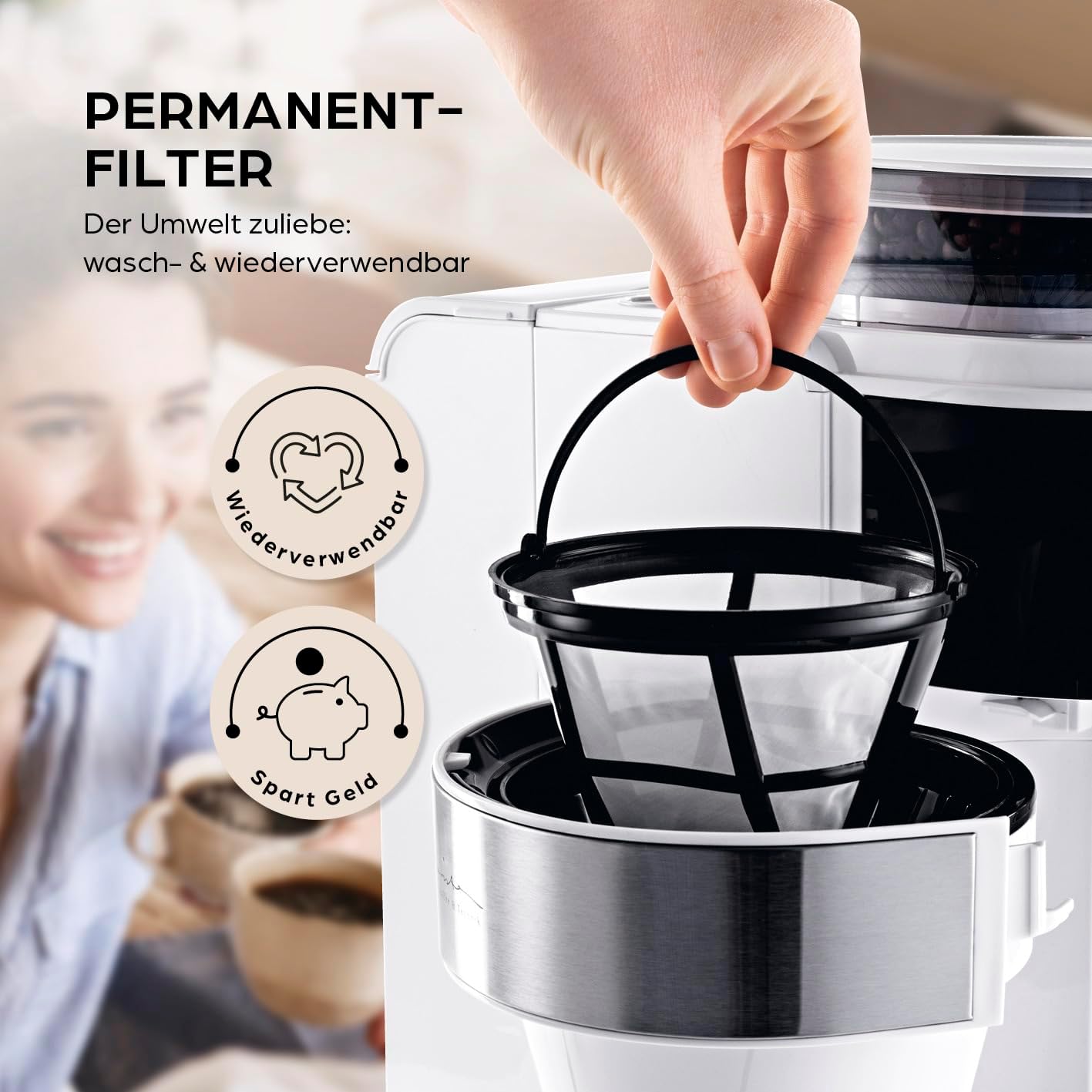 Barista Kaffeemaschine mit digitalem Touch-Display 800W weiß mit Mahlwerk + Isolierkanne