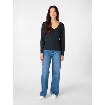 Damen-Longsleeve V-Ausschnitt, Navy