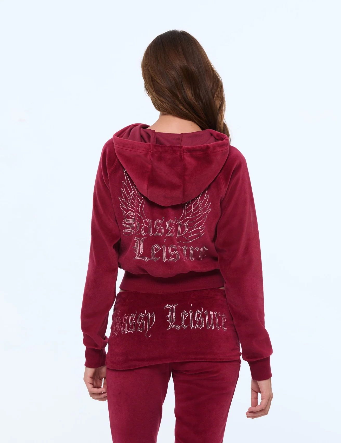 Sweat en velours avec strass rouge foncé