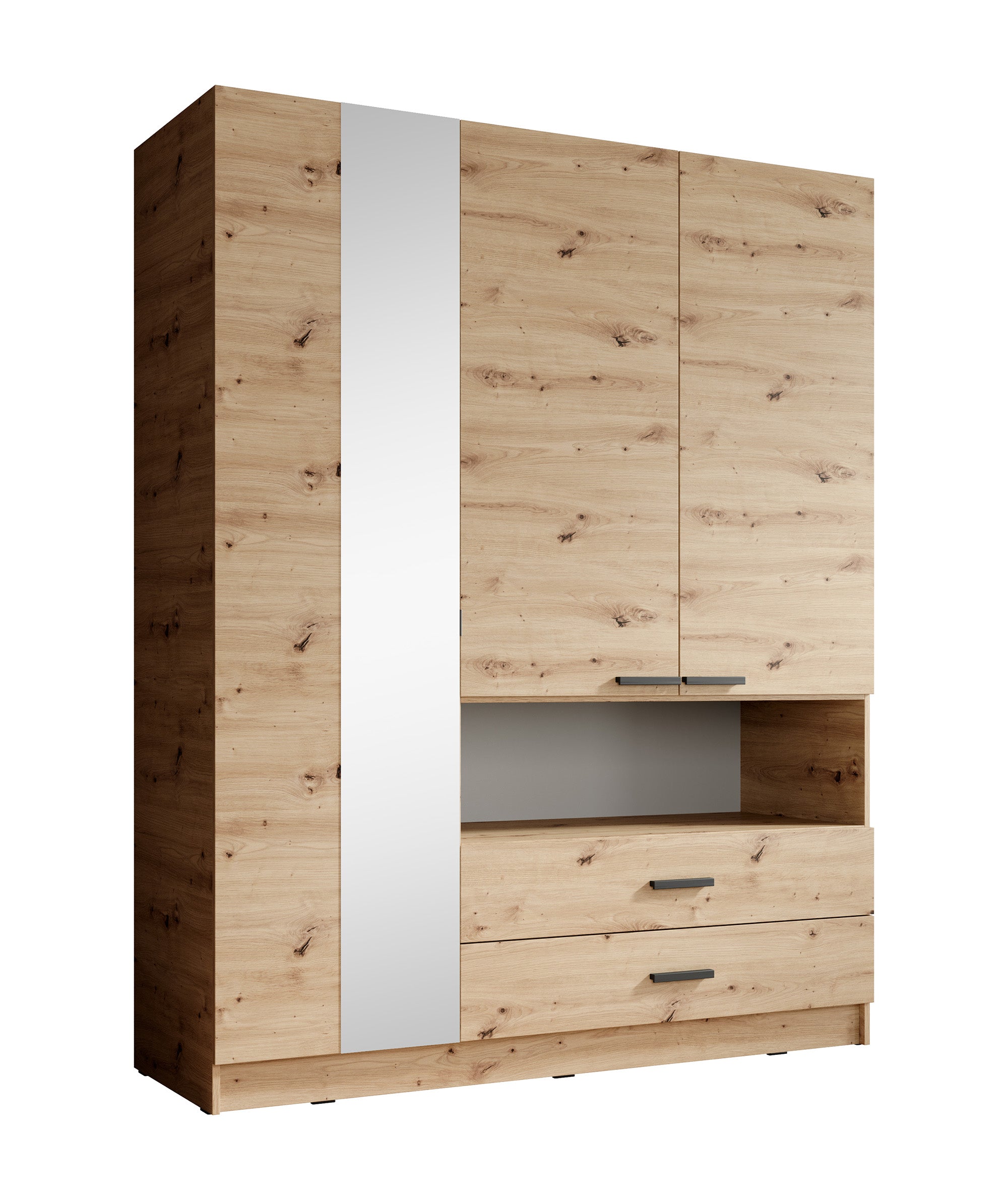 Meubella - Kledingkast Tobin - Eiken - 158 cm - Met spiegel