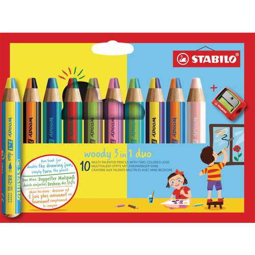 STABILO® Buntstifte woody 3in1 duo mit Spitzer