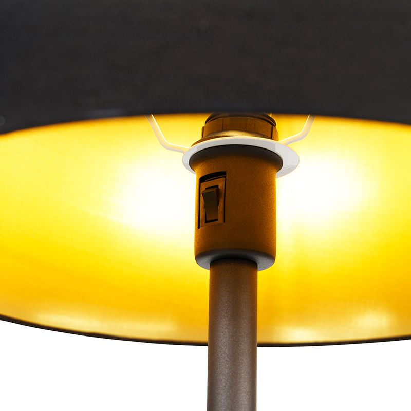 Klassieke vloerlamp zwart met goud en leeslampje - Retro