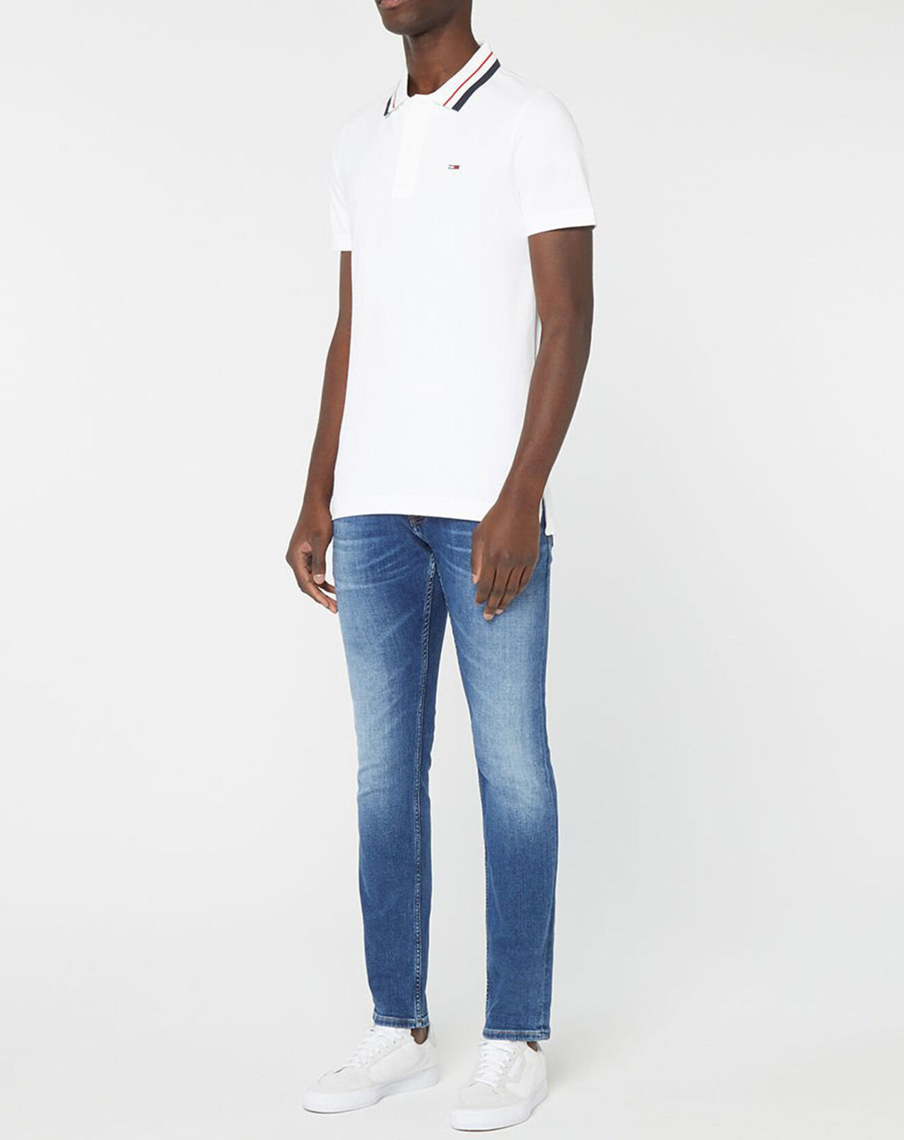 Tommy Jeans Polo Regular en Coton Bio Col Contrasté blanc