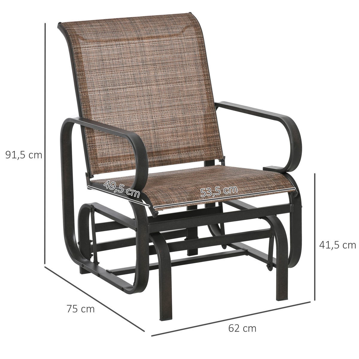 Outsunny tuinstoel, 62B x 75D x 91,5H cm, staal, tekstlijn, bruin