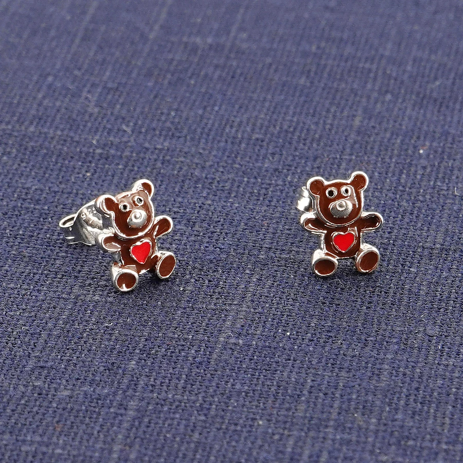 trendor Kinder-Ohrringe Silber 925 Teddybär Ohrstecker silver