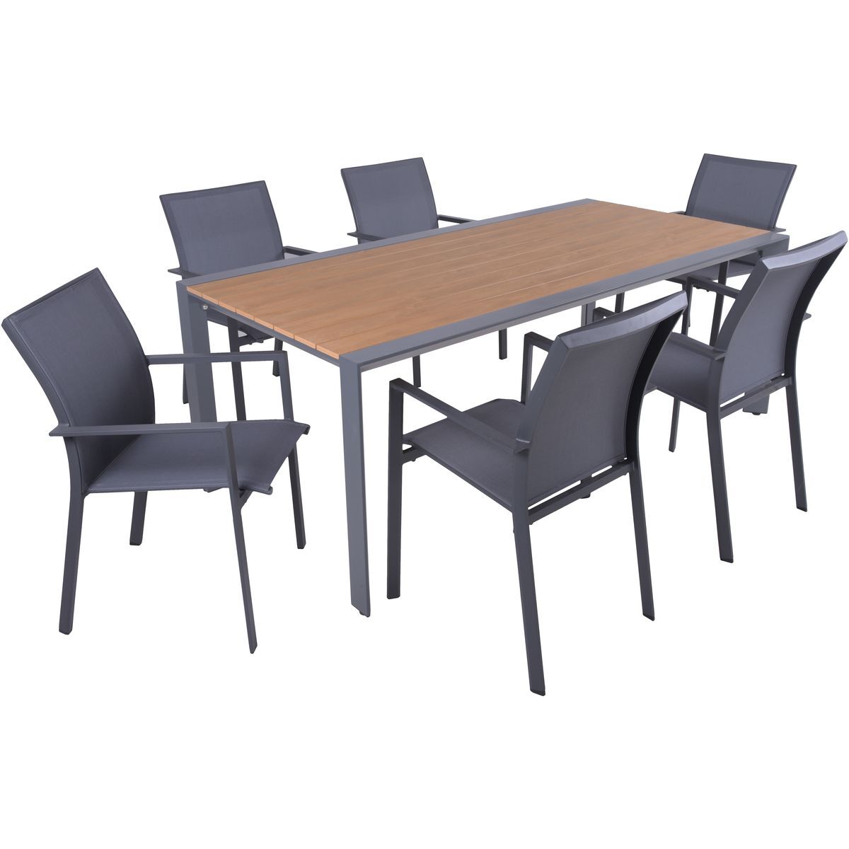 7-teilige Tischgruppe SILEA/RANA -grau-braun - Aluminium