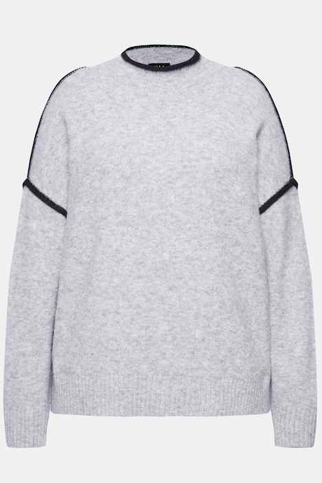 Pullover, Zierstreifen, Oversized, Stehkragen, Langarm