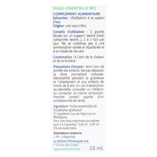 Ladrôme Huile Essentielle Eucalyptus Globuleux Bio 10ml