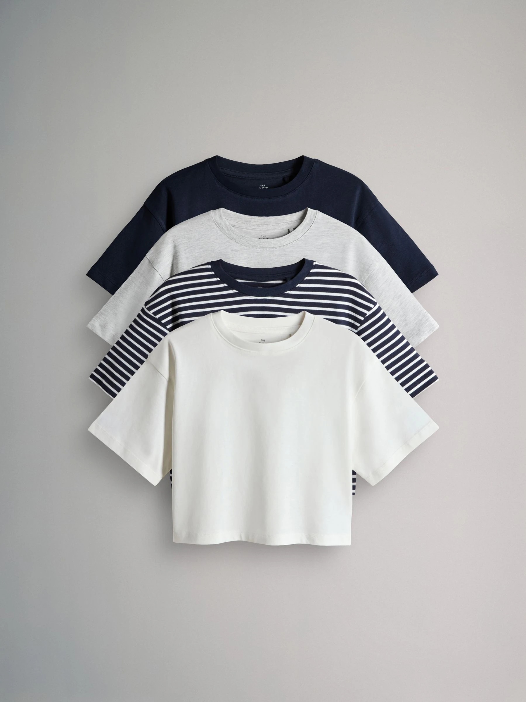 Marineblauw/grijs/wit - The Set 4 Pack Oversized Cropped Short Sleeve Heavyweight Cotton T-Shirts