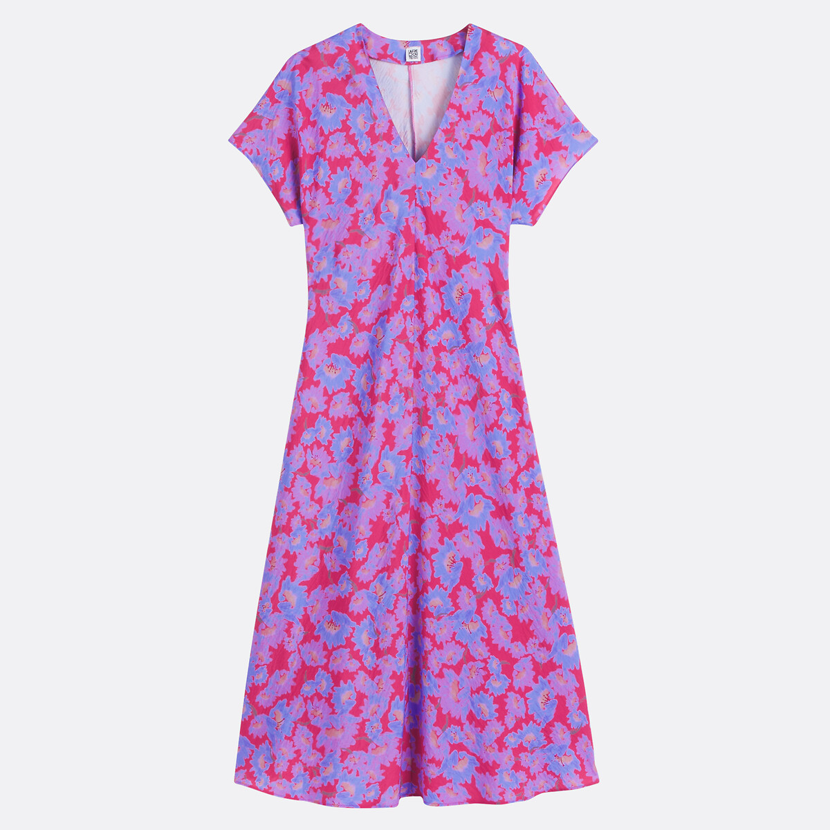COLEÇÃO LA REDOUTE<br>Vestido maxi floral, decote em V, mangas curtas
