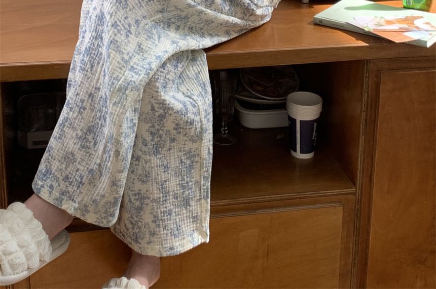 Tanee - Pyjamaset: Henley-top met lange mouwen en print + rechte broek