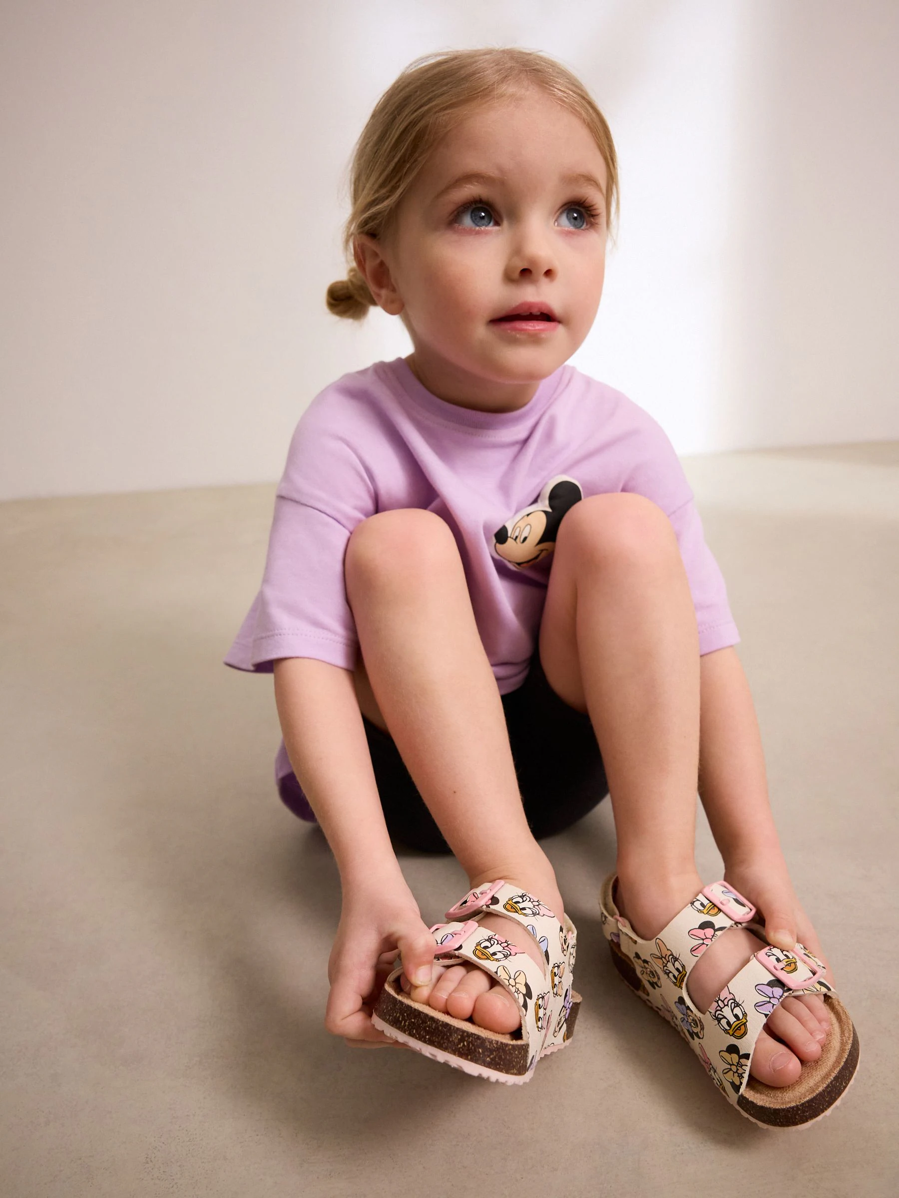 Meerkleurige Minnie Mouse-print - Sandalen met kurken voetbed en twee bandjes