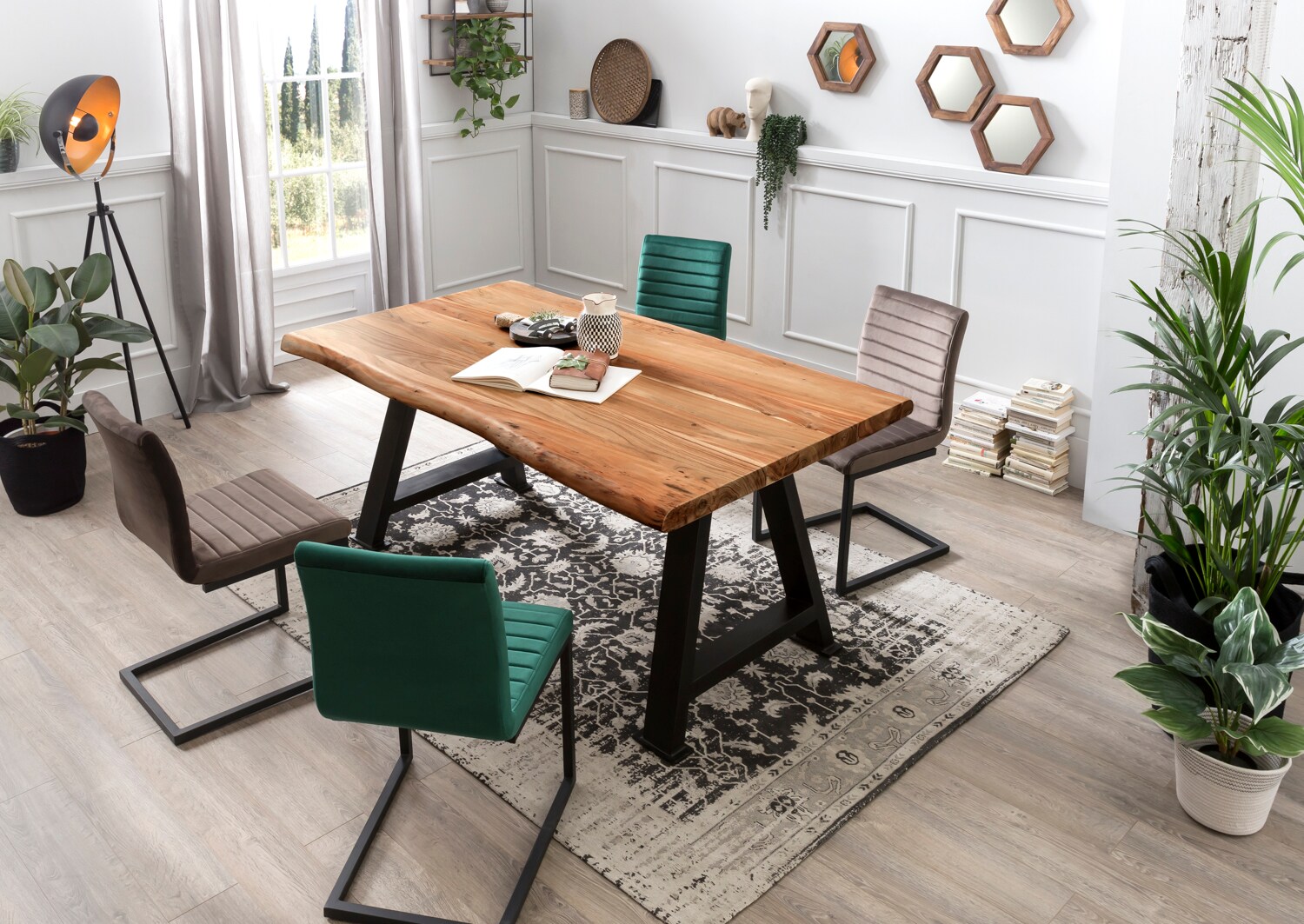 Tisch 200x100 Akazie Metall Holztisch Esstisch Speisetisch Küchentisch Esszimmer