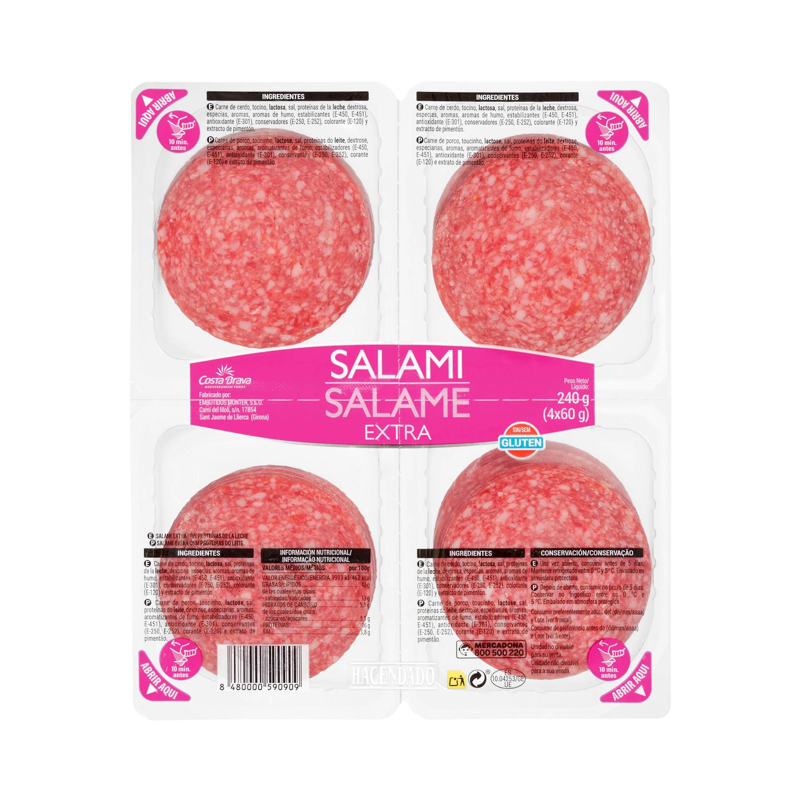tranches de salami extra Hacendado