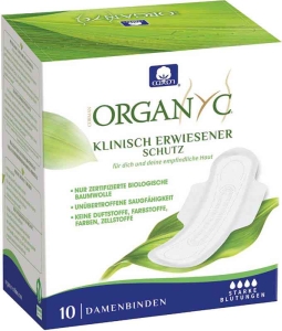 Organyc Monatsbinden mit Flügel high flow, 10 Stück