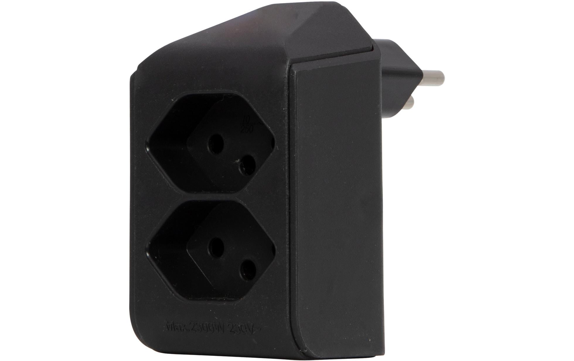 Abzweigstecker 2 x T13, 300° drehbar, SchwarzMehrfachstecker 230 V ohne Schalter