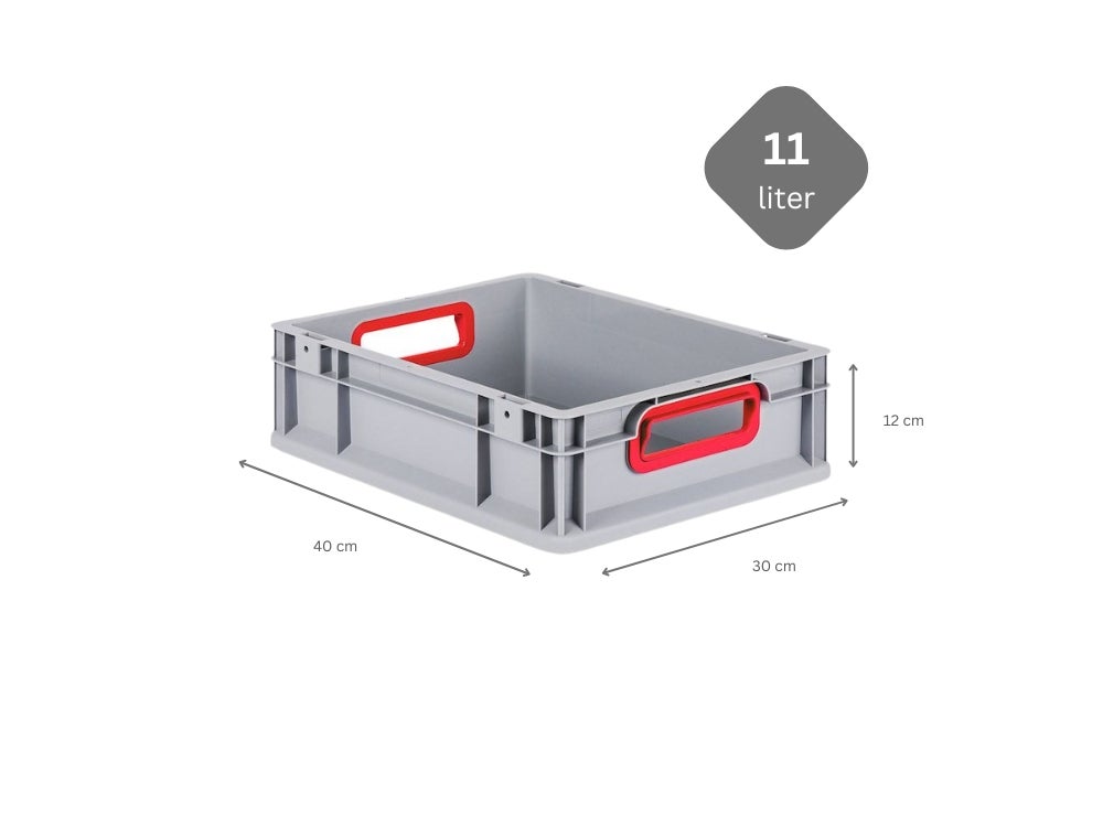 PROREGAL Eurobox Nextgen Kleur HxBxD 12 x 30 x 40 cm 11 Liter Handgrepen Rood Open Gladde Bodem Euro Container Transportbox