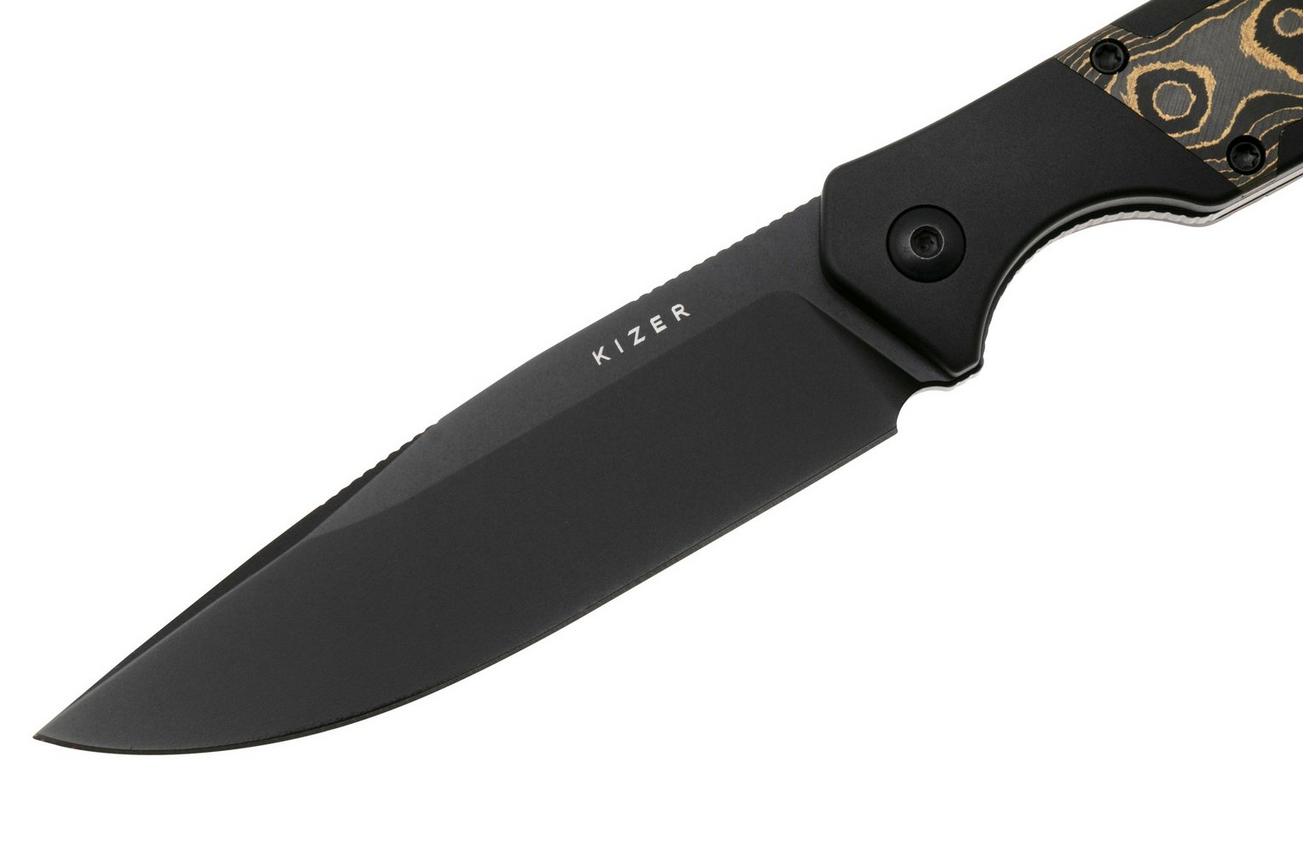 Kizer Militaw KZ1067A1 Black CPM S35VN, Black Aluminium, Gold Camo-Carbon Inlay, vaststaand mes, Jonathan Styles design