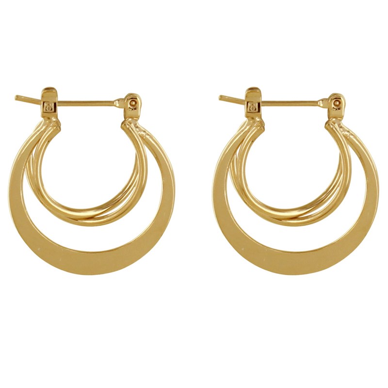 Boucles d'Oreilles Plaqué Or Créoles Plates Trois Anneaux