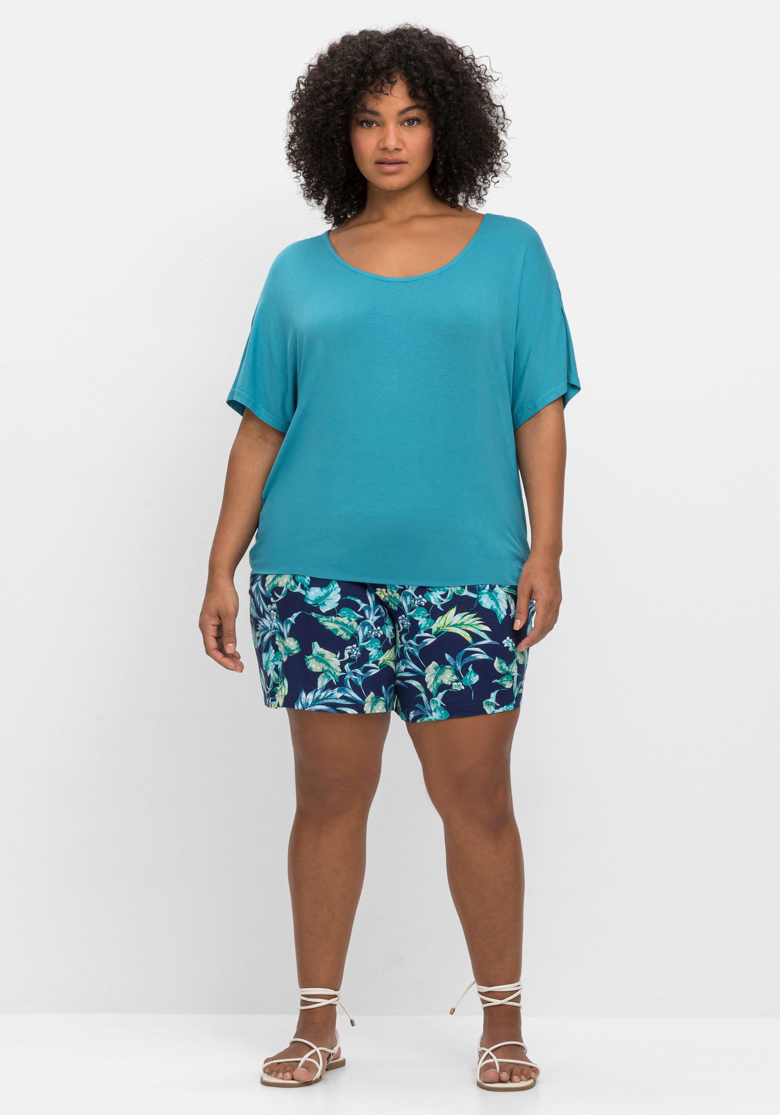 Kurze Jerseyshorts mit Blätterprint