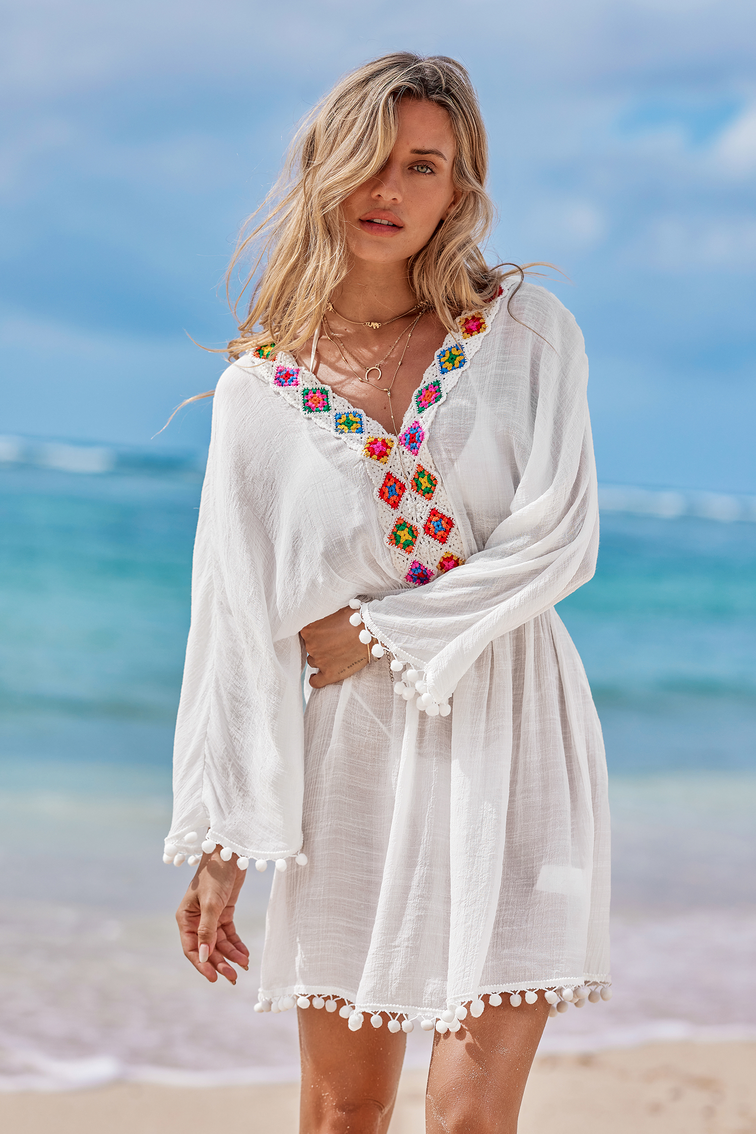 Jupe mini avec taille à smocks à nouer blanche