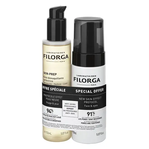Filorga Duo Huile Démaquillante + Mousse Nettoyante Skin-Prep 2x150ml