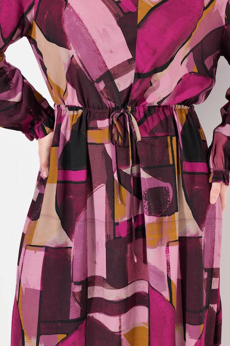 Maxikleid, A-Linie, V-Ausschnitt, Langarm, Krepp