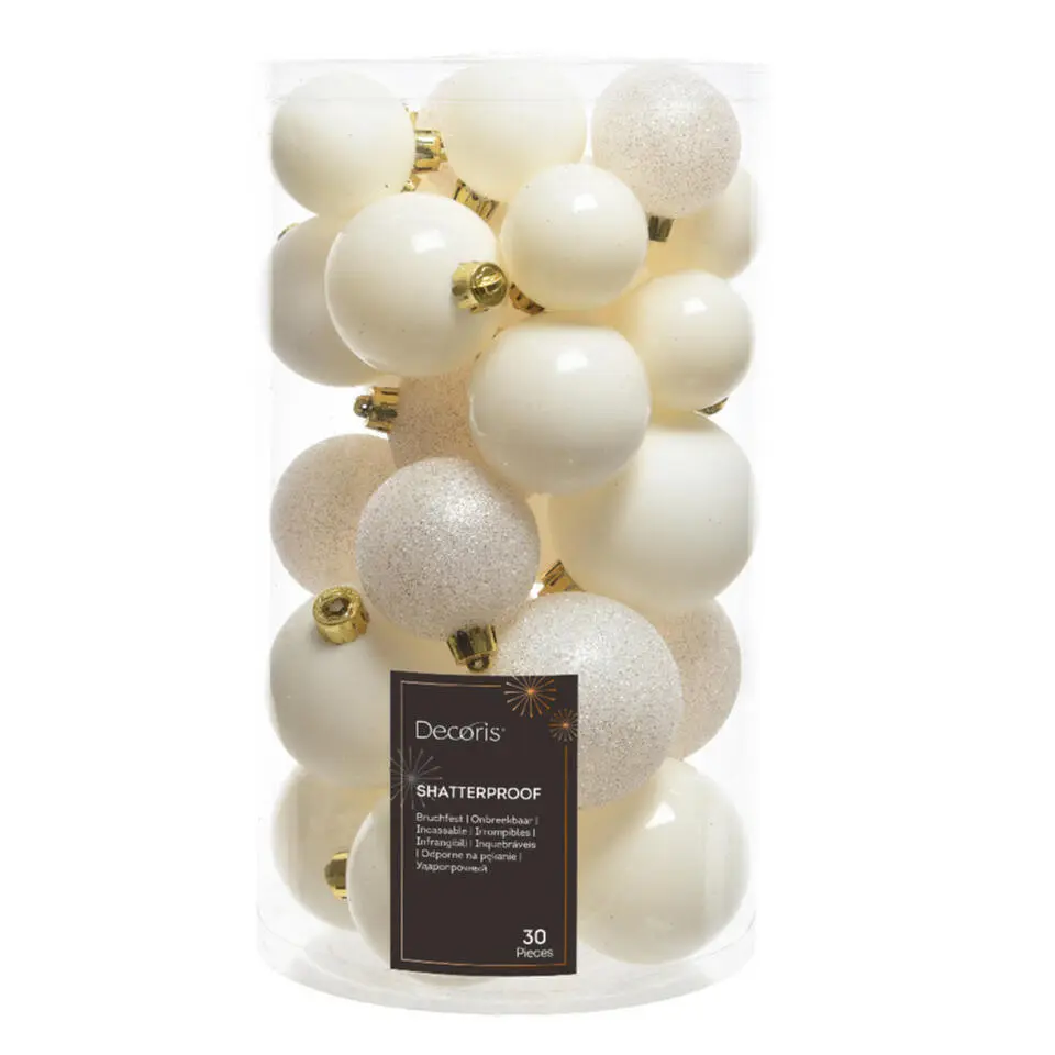 Decoris kerstballen - 30x -wol wit 4, 5 en 6 cm -kunststof