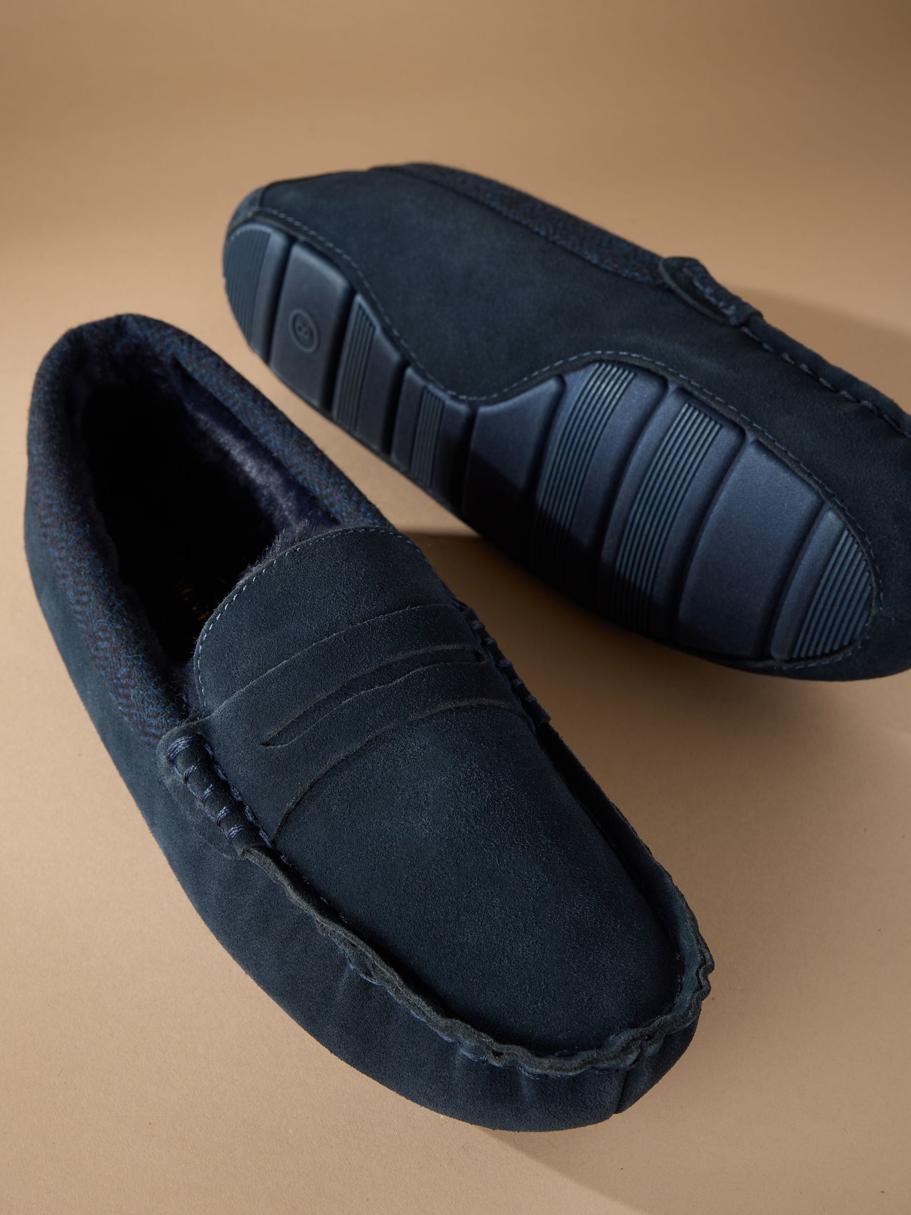 Marineblauw - Signature Suede Fabric Trim Moccasin Slippers