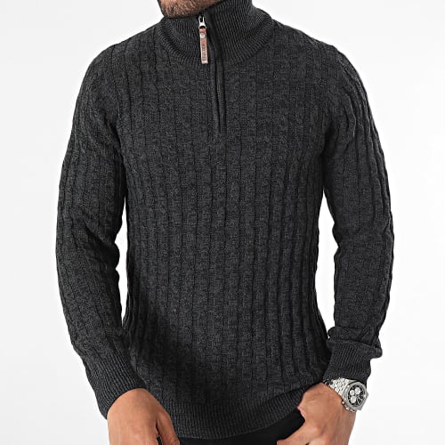 Pull Col Montant Rufus Gris Anthracite Chiné