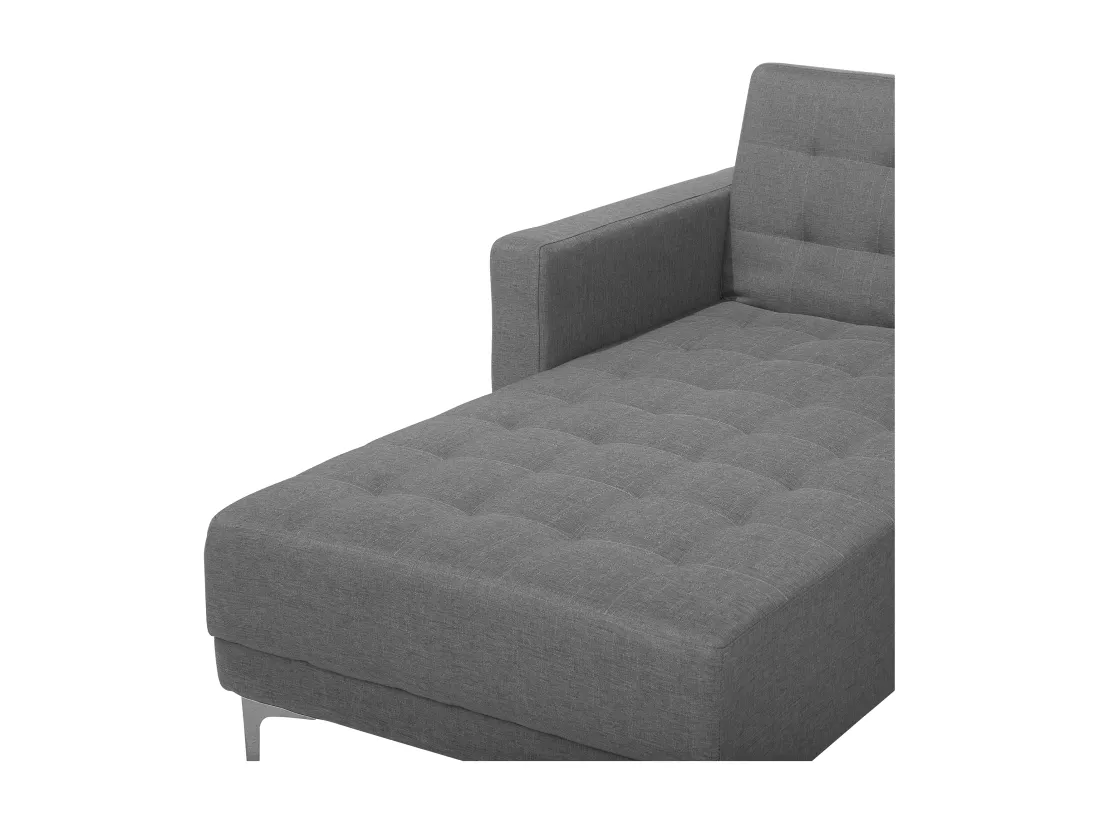 Canapé angle gauche convertible en tissu gris clair 4 places avec pouf ABERDEEN