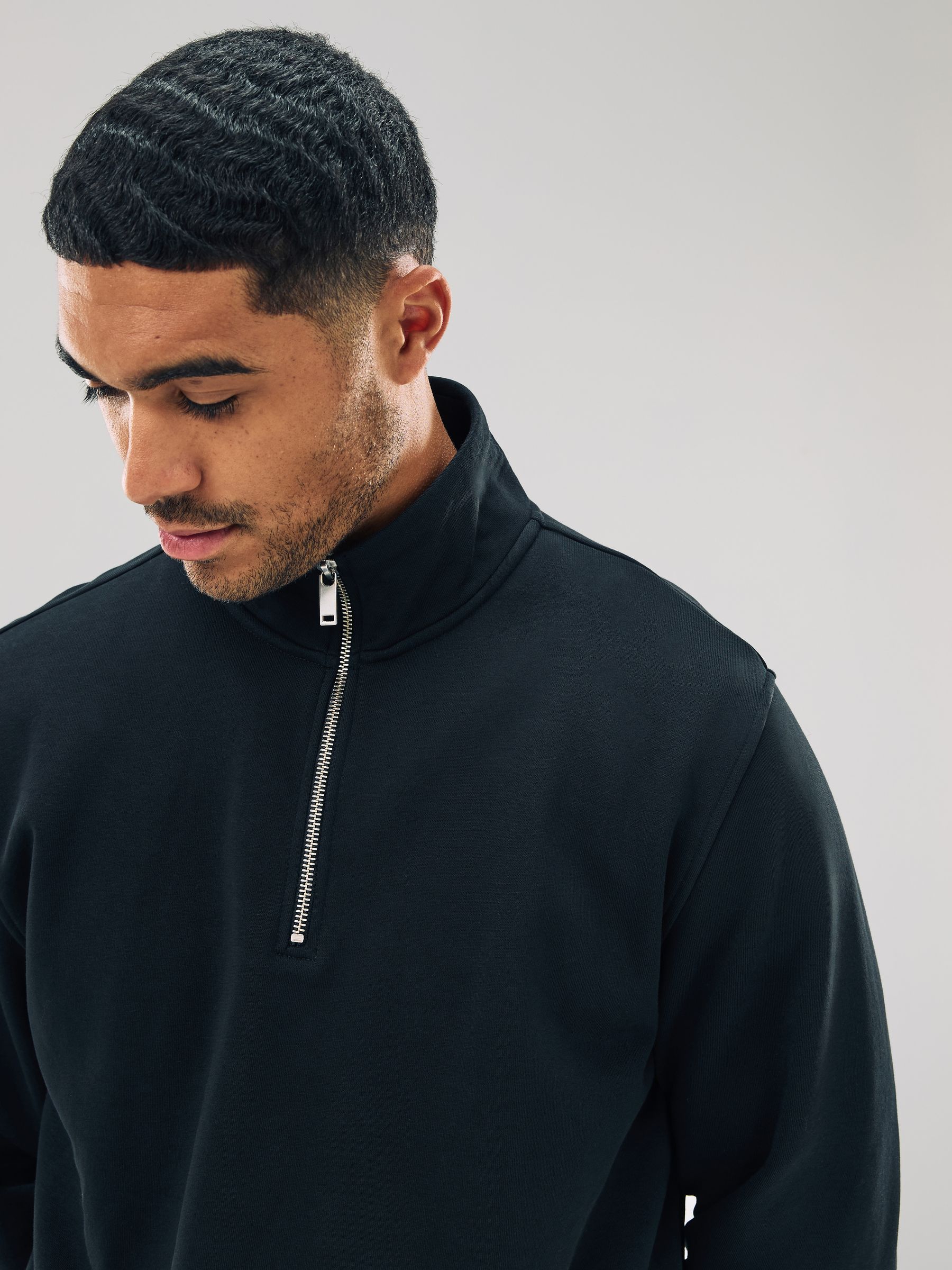 Zwart - Kwartrits - Sweatshirt van jersey met hoog katoengehalte