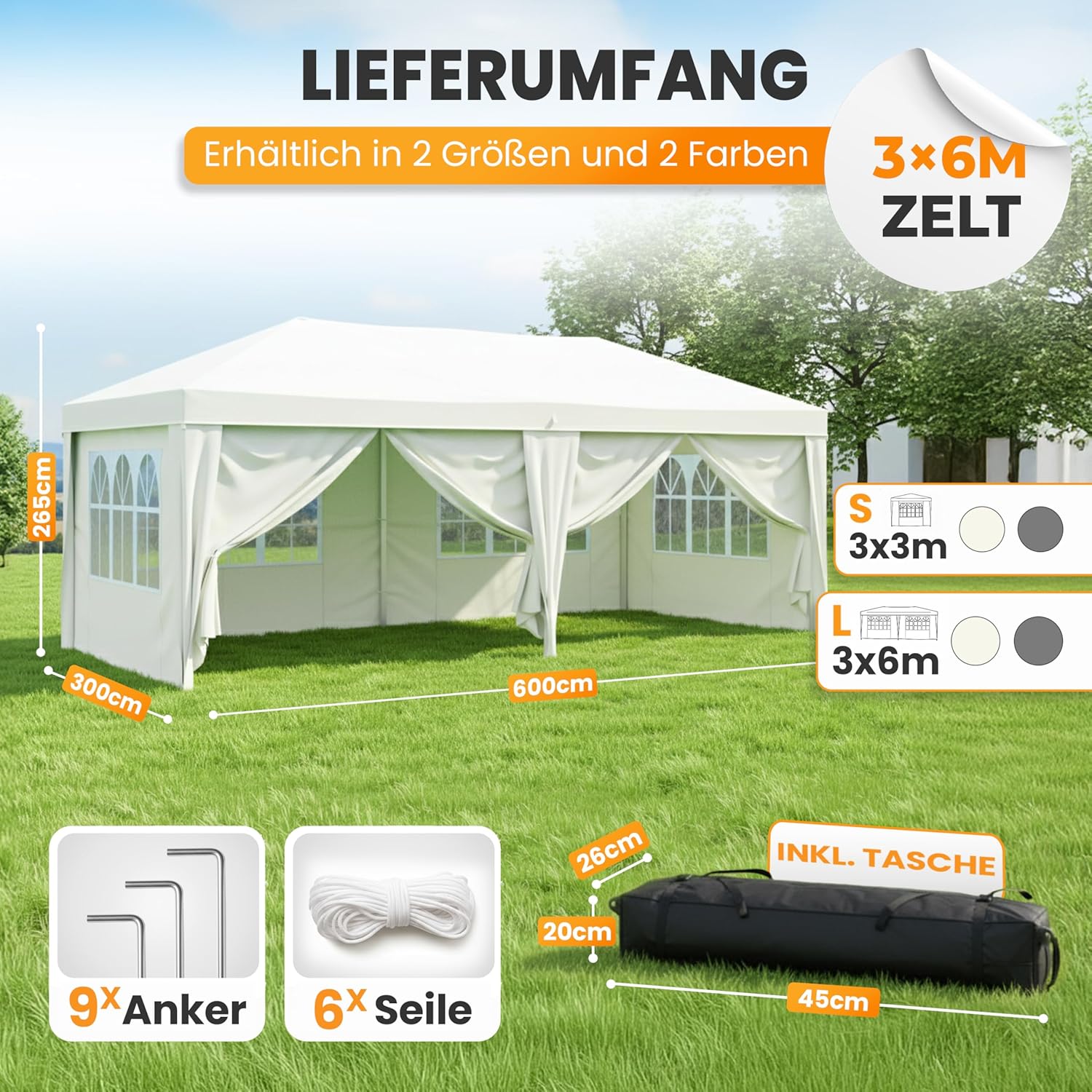Pavillon 3x6 Wasserdicht Stabil Winterfest und UV 50+ Schutz - Faltpavillon mit Seitenwänden - Pop Up Zelt für Garten, Camping, Märkte - Gartenpavillon (Beige, 3x6m)