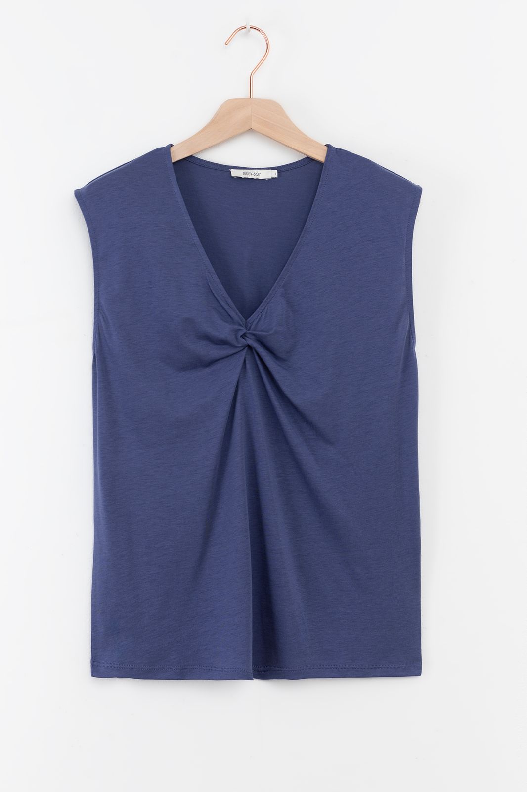 Donkerblauwe top met knoopdetail