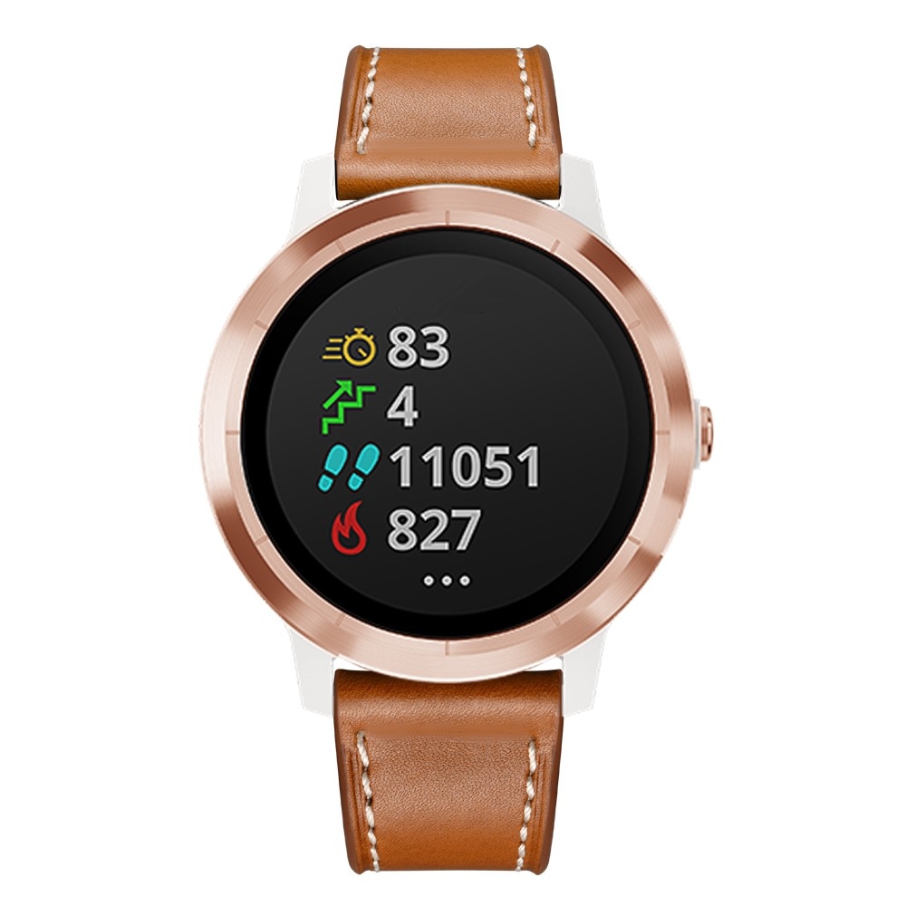(Gr. M) Garmin Vivoactive 5 / 3 / Vivomove HR / Forerunner 645 Music Echtleder Ersatz Armband mit Dornschliesse (Gelenkumfang 160-220 mm) - Braun